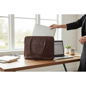 Latico Leather Shoulder Tote Bag Womens Brown Floral Lined Pockets Tablet Laptop